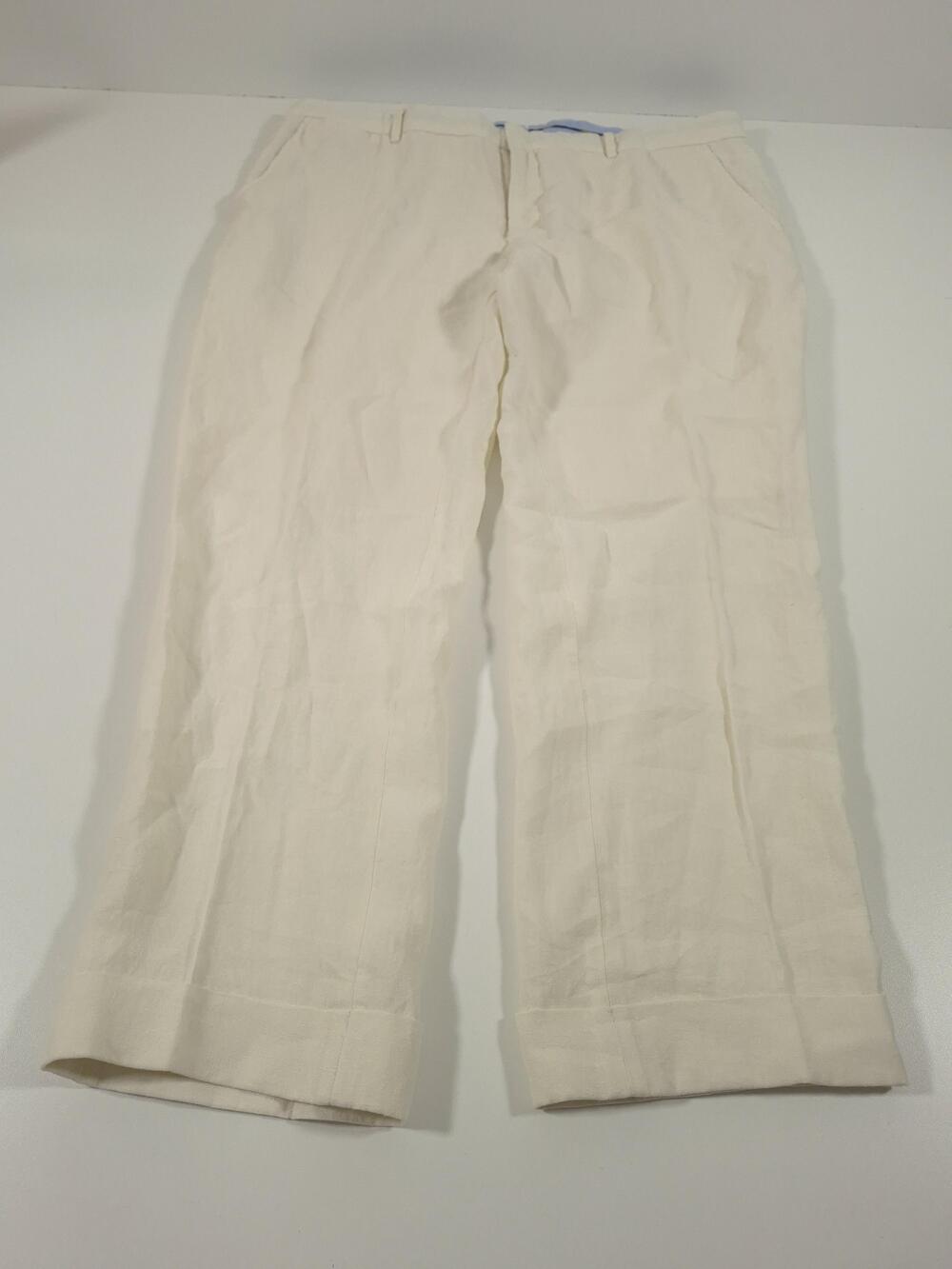 Polo Ralph Lauren Dress Pants Mens 42x30 White Linen Blend Flat Front FLAW